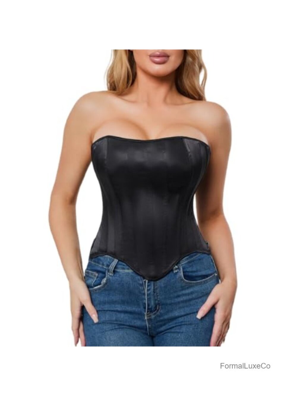 Strapless Satin Corset Top Lace Up Overbust Bustier